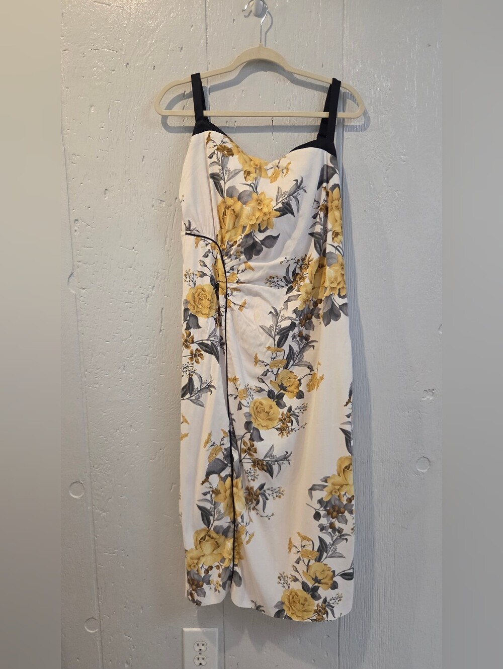 Anthropologie Floral Midi Dress with Black Straps - Yellow Floral Print